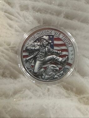 In Chuck We Trust Silver-Colored Collectible Coin - Patriotic Men’s Accessory